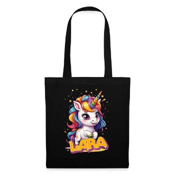 LARA - Beau prénom de fille avec une jolie licorne - Sac en tissu - noir - Devant