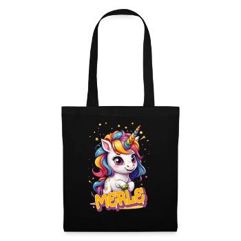 MERLE - Beau prénom de fille avec une jolie licorne - Sac en tissu - noir - Devant