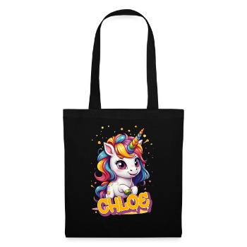 CHLOE - Beau prénom de fille avec une jolie licorne - Sac en tissu - noir - Devant