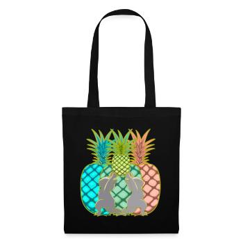 Ananas Katzen Obst Früchte Yogi Yoga Retro 80er - Stoffbeutel - Schwarz - Vorne