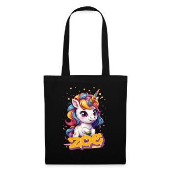 ZOE - Beau prénom de fille avec une jolie licorne - Sac en tissu - noir - Devant