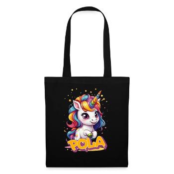 POLA - Beau nom de fille avec une licorne mignonne - Sac en tissu - noir - Devant