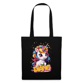 DIANE - Beau prénom de fille avec une jolie licorne - Sac en tissu - noir - Devant