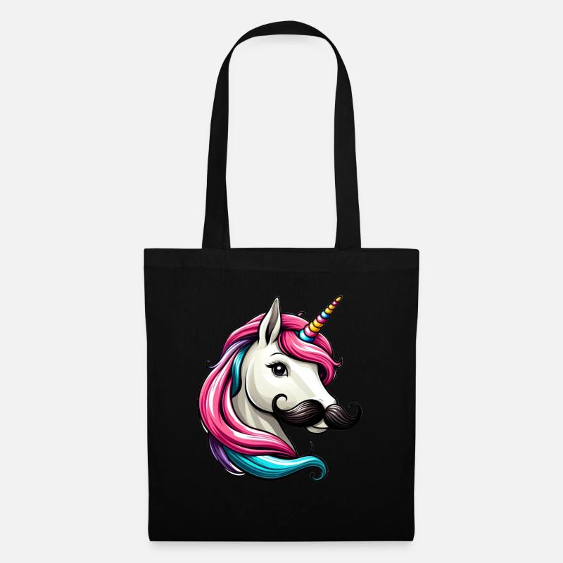 Einhorn mit Schnurrbart - Stoffbeutel - Schwarz