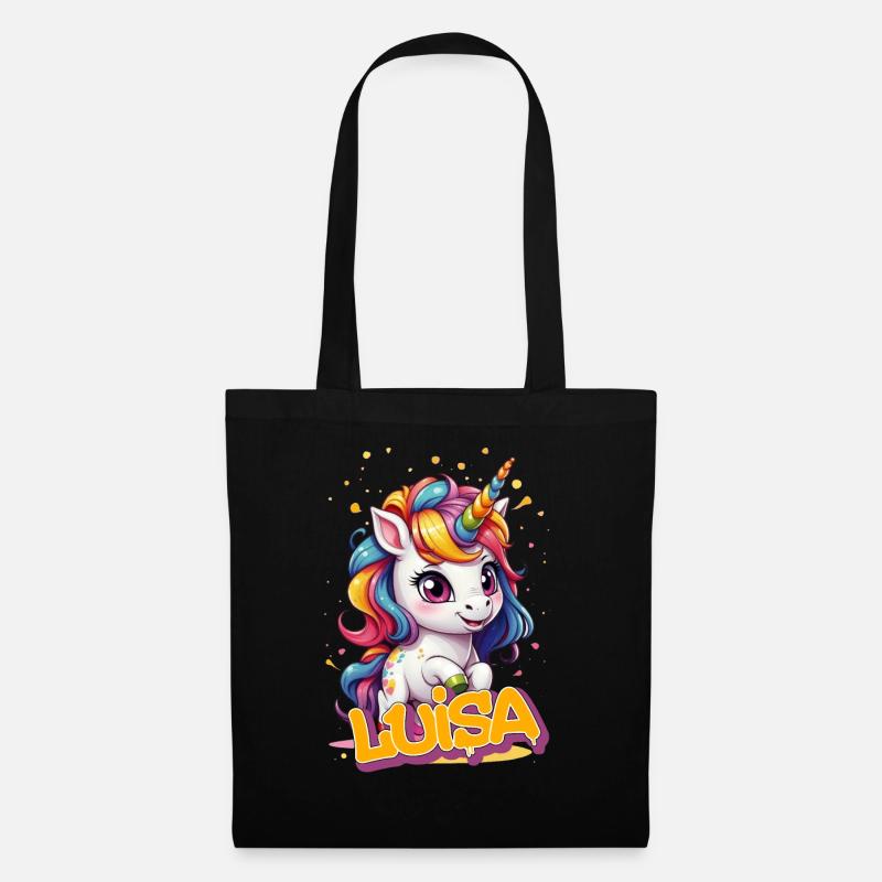 LUISA - Schöner Mädchen Name mit süßem Einhorn - Stoffbeutel - Schwarz