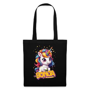 SONJA - Schöner Mädchen Name mit süßem Einhorn - Stoffbeutel - Schwarz - Vorne