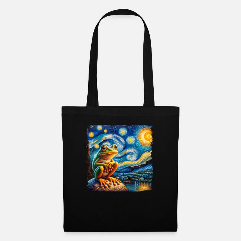 Vincent van Gogh Sternennacht Gemälde mit Frosch - Stoffbeutel - Schwarz