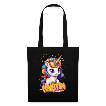 KRISTIN - Beau prénom de fille avec une jolie licorne - Sac en tissu - noir - Devant