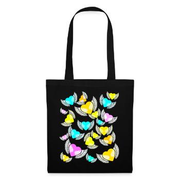 Ailes, coeurs, coeurs, amour, Saint-Valentin, Saint-Valentin - Sac en tissu - noir - Devant