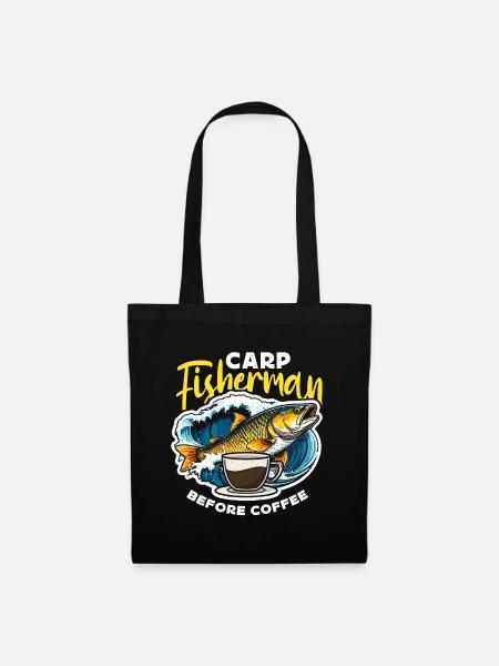 Carp Fisherman Before Sport Fishing Coffee Lover - Stoffbeutel - Schwarz