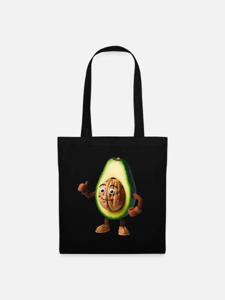 Niedliche Avocado mit Walnusskern! - Stoffbeutel - Schwarz
