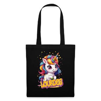 LOURDES - Beau prénom de fille avec une jolie licorne - Sac en tissu - noir - Devant