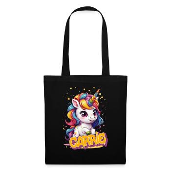 CARRIE - Schöner Mädchen Name mit süßem Einhorn - Stoffbeutel - Schwarz - Vorne
