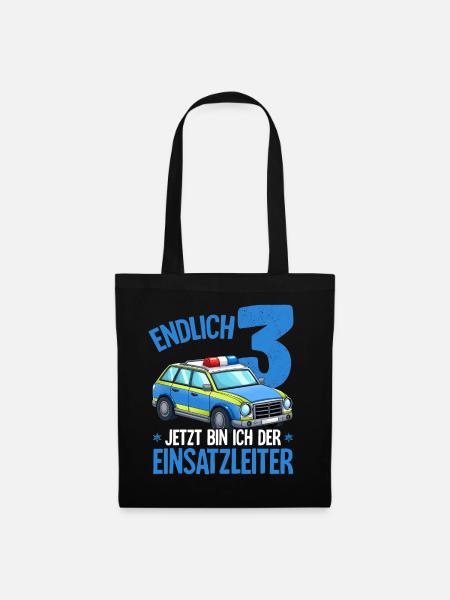 3. Geburtstag Polizei Polizeiauto 3 Jahre - Stoffbeutel - Schwarz