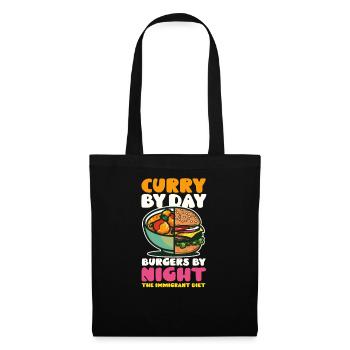 Amerikanisches Indianer-Curry bei Tag, Burger bei Nacht - Stoffbeutel - Schwarz - Vorne