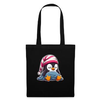 Schläfriger Pinguin im Schlafanzug - Stoffbeutel - Schwarz - Vorne