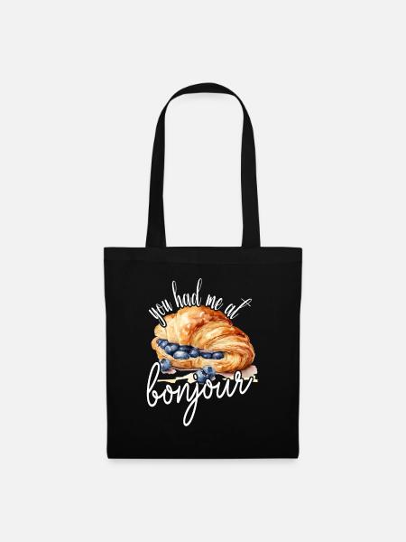 You Had Me At Bonjour Croissant Blueberries - Stoffbeutel - Schwarz