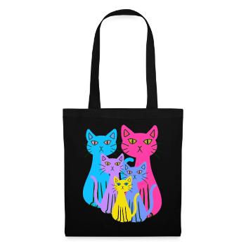 Chat Chats Chaton Famille Enfants Bébé Années 80 - Sac en tissu - noir - Devant