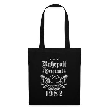 1982 Geburtstag Ruhrpott Original Hacke Helm - Stoffbeutel - Schwarz - Vorne