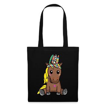 Poney Hippie Poulain Cheval Ross Plumes Gaule - Sac en tissu - noir - Devant
