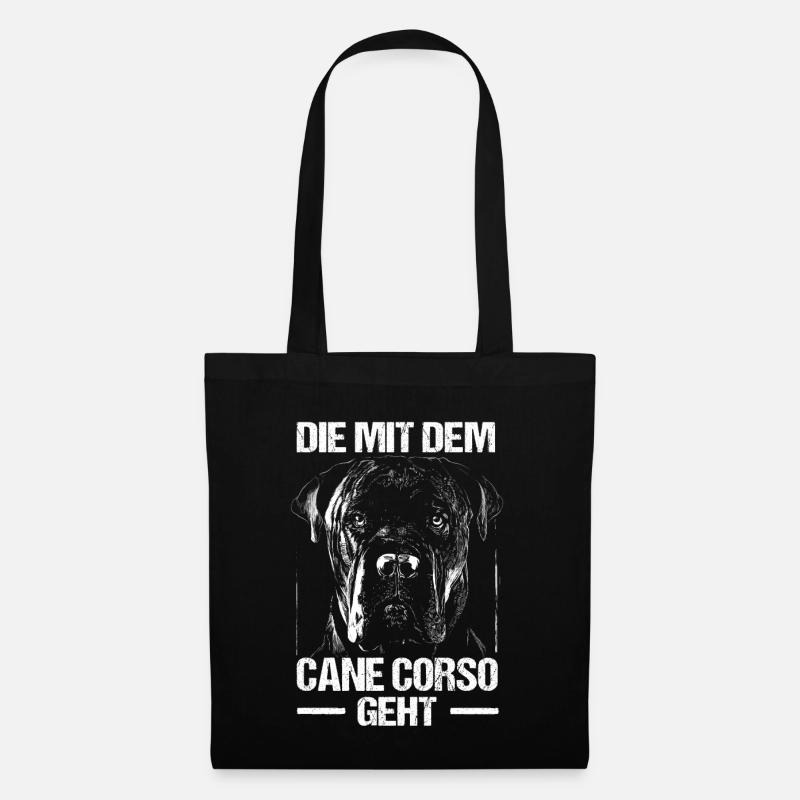 Die Mit Dem Cane Corso Geht Hunde Frauchen Gassi - Stoffbeutel - Schwarz