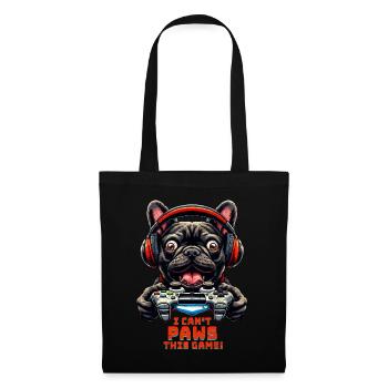 Französische Bulldogge Gamer mit Gamecontroller - Stoffbeutel - Schwarz - Vorne