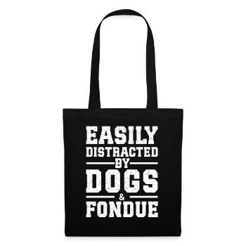 Facilement distrait par les chiens et la fondue - Sac en tissu - noir - Devant