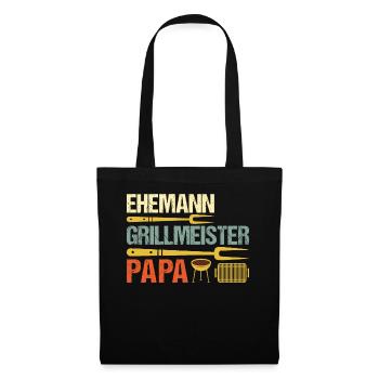 Vatertag Idee Papa - Ehemann Grillmeister Papa - Stoffbeutel - Schwarz - Vorne