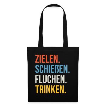 Fußball Zielen Schießen Fluchen Trinken Saufen - Stoffbeutel - Schwarz - Vorne
