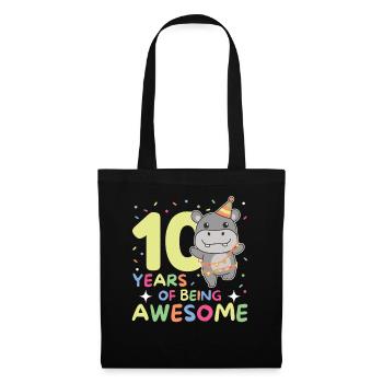 Hippo zum 10. Geburtstag Kinder zehn Jahre alt - Stoffbeutel - Schwarz - Vorne