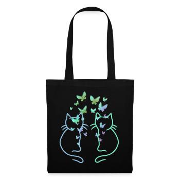 Chats, Chats, Papillons, Printemps - Sac en tissu - noir - Devant