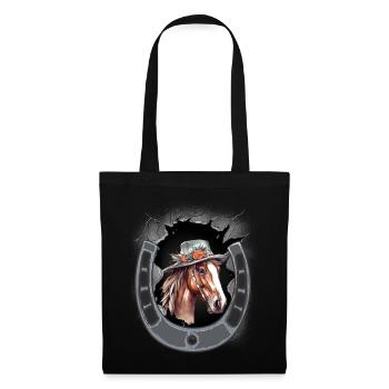 Fer à cheval Tête de cheval Cavalier - Sac en tissu - noir - Devant