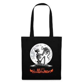 Happy Halloween Skelett Katze Vollmond Nacht - Stoffbeutel - Schwarz - Vorne