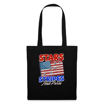4 juillet Étoiles de chat, rayures et ronronnements - Sac en tissu - noir - Devant