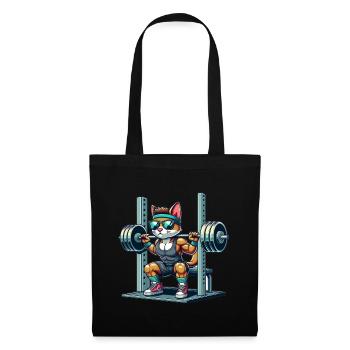 Chat de dessin animé cool accroupi dans le gymnase - Sac en tissu - noir - Devant