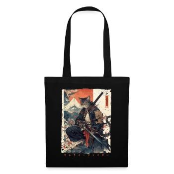 Samurai Cat Kawaii Japanische Ninja Katze - Stoffbeutel - Schwarz - Vorne