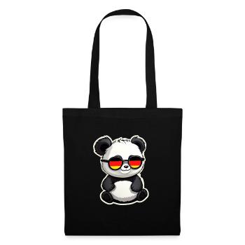 Panda mit Sonnenbrille Fußball Deutschland Flagge - Stoffbeutel - Schwarz - Vorne