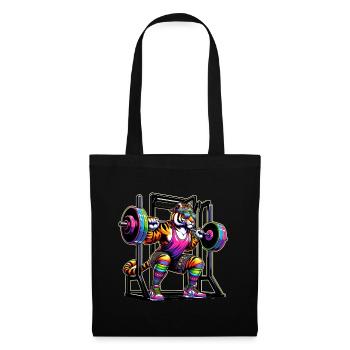 Tigre arc-en-ciel fort accroupi dans le gymnase - Sac en tissu - noir - Devant