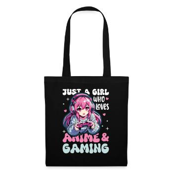Anime Girl Kawaii Gamer Anime Lover - Stoffbeutel - Schwarz - Vorne
