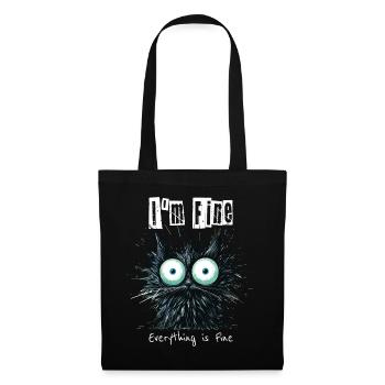 Zerzauste Katze I'm Fine Everything is Fine - Stoffbeutel - Schwarz - Vorne