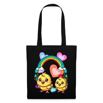 Rainbow Chickens Chick Chicken Heart Spring Child - Tote Bag - black - Front