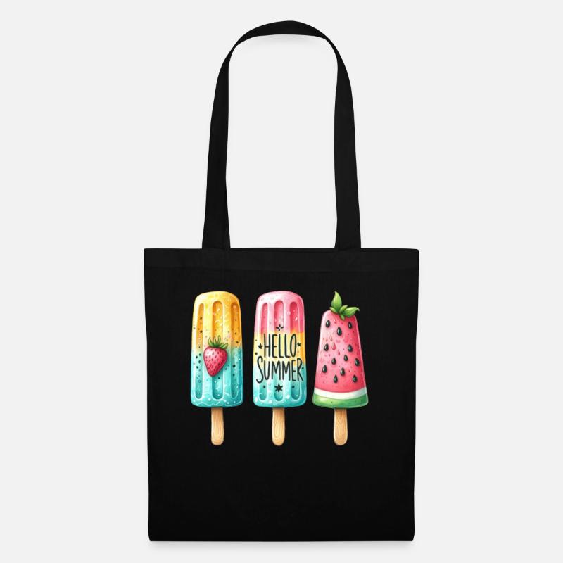 Hello Summer. Fröhliches Eis am Stiel Design, Eis, - Stoffbeutel - Schwarz