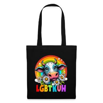 LGBTQ vache arc-en-ciel CSD fleur mode de vie drôle - Sac en tissu - noir - Devant