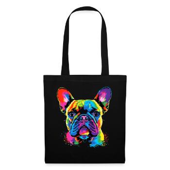 Französische Bulldogge Bunte Farben Pop Art Dogge - Stoffbeutel - Schwarz - Vorne