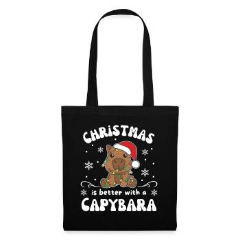Weihnachten ist besser mit einem Capybara - Stoffbeutel - Schwarz - Vorne