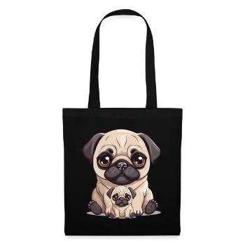 Mops Hund Hunde Mama Kind Baby Hunde - Stoffbeutel - Schwarz - Vorne