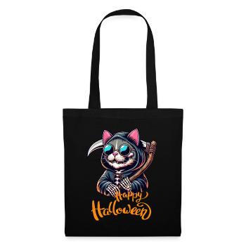 Halloween Katze Mieze Sense Sensemann Cool Lustig - Stoffbeutel - Schwarz - Vorne