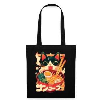 Kawaii Cute Cat Ramen Bowl Noodles Japanese Anime - Tote Bag - black - Front