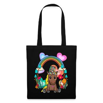 Arc-en-ciel cheval chevaux enfants enfant fleurs - Sac en tissu - noir - Devant