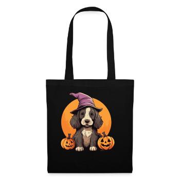 Halloween Witch Hat Pumpkin Dog Cocker Spaniel - Tote Bag - black - Front